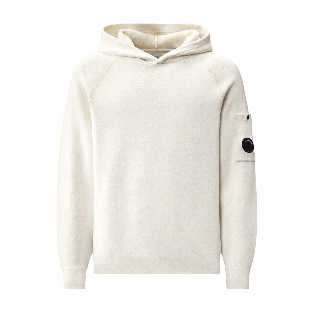 Maglione con cappuccio CP Company bianco su sfondo bianco